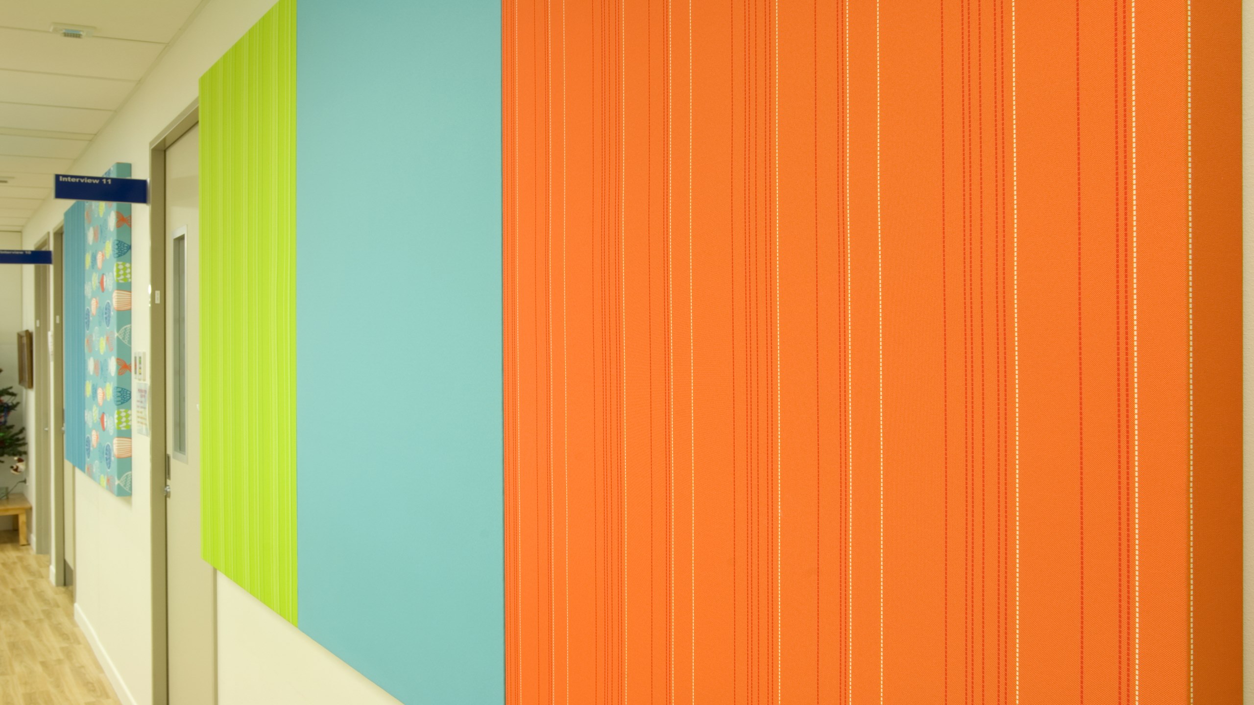 Detail of Greenlane Eye Clinic's Fabwall Greenlane eye clinic rectangular fabric cover direct fixed fabwall panels